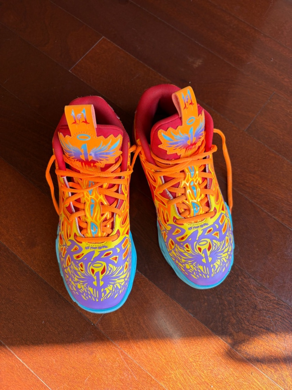 Puma Youth court shoes  Orange & Red Multi-Color Graphic Sneakers